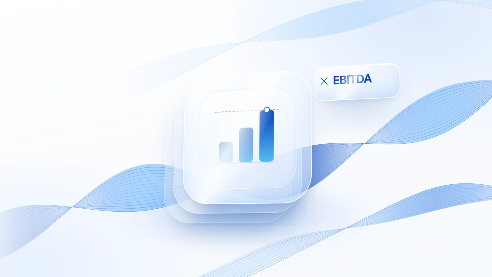 Ilustración de Valuant: barras crecientes sobre cristal junto a una etiqueta «× EBITDA»